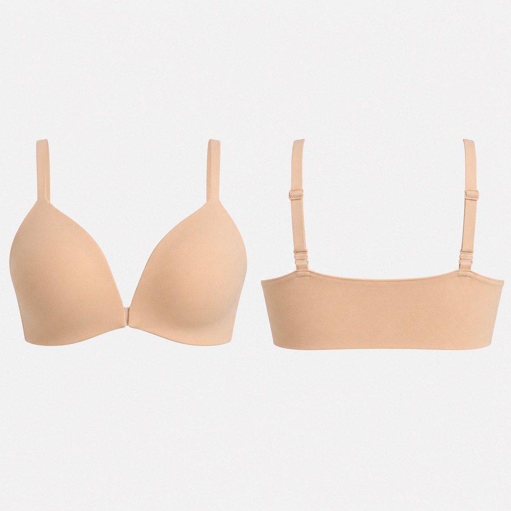 Bare Necessities Front Close Wire Free Wireless Bra NEW (36DD) Beige Adjustable